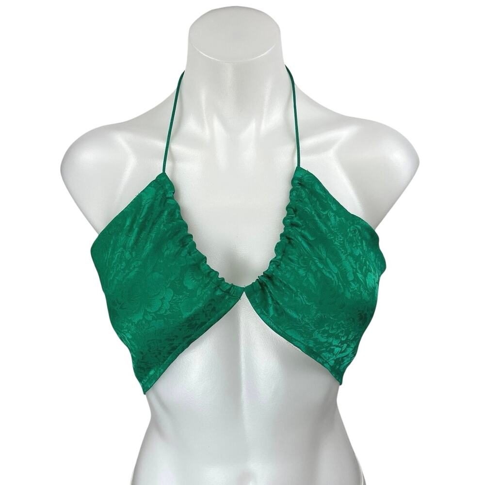 12th Tribe St. Barths Green Floral Sleeveless Cami Camisole Crop Tank Top Size M